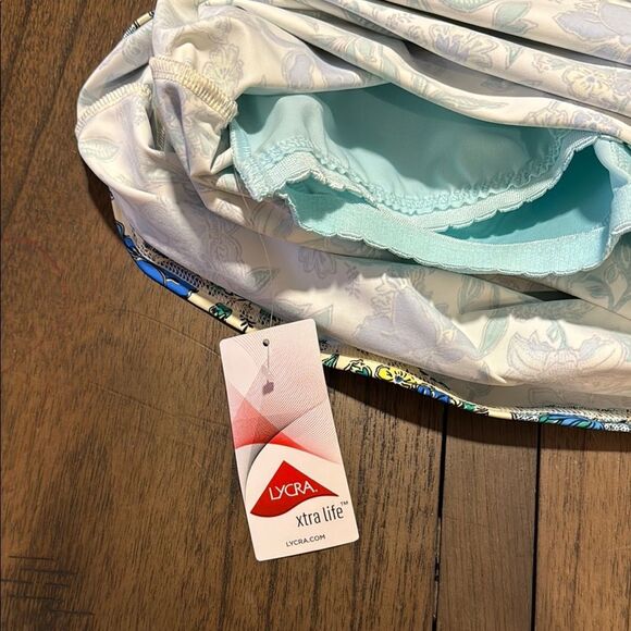 Lands' End Floral Blue Cream Swim Tank Top size 8 - Picture 5 of 7